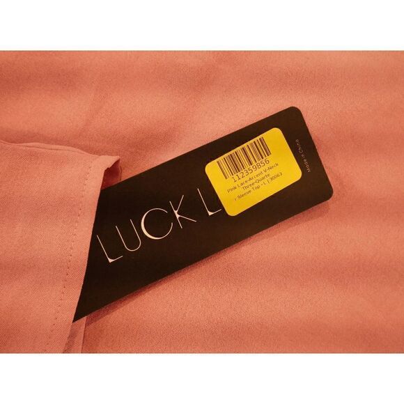 Lucklisa Pink Lace-Accent V-Neck Three-Quarter Sleeve Top S - Picture 8 of 9